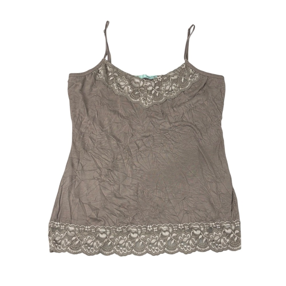 Maurices Womens Y2K Lace Trim Crinkle Camisole Forest Fairy XL Taupe Tank